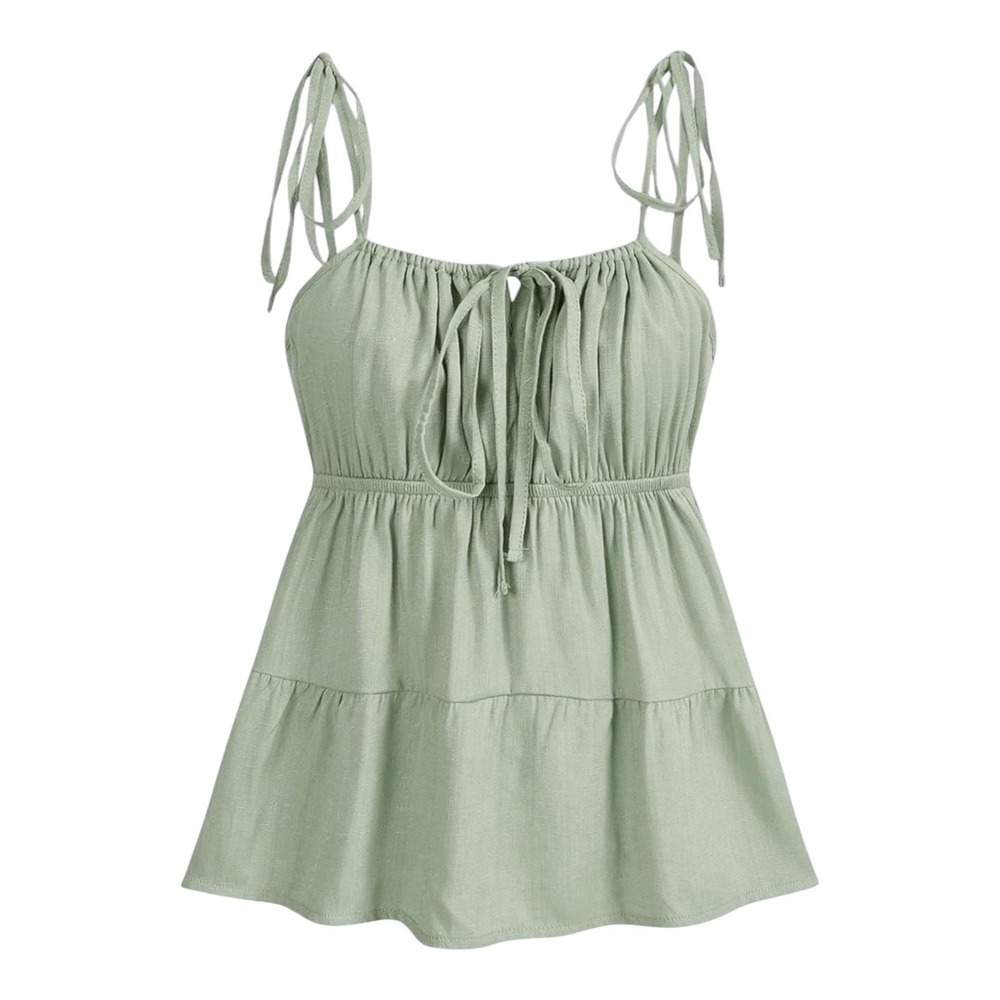 Babydoll Peplum Cami Top Women Large Sage Green Tiered Ruffle Tank Boho Fairy
